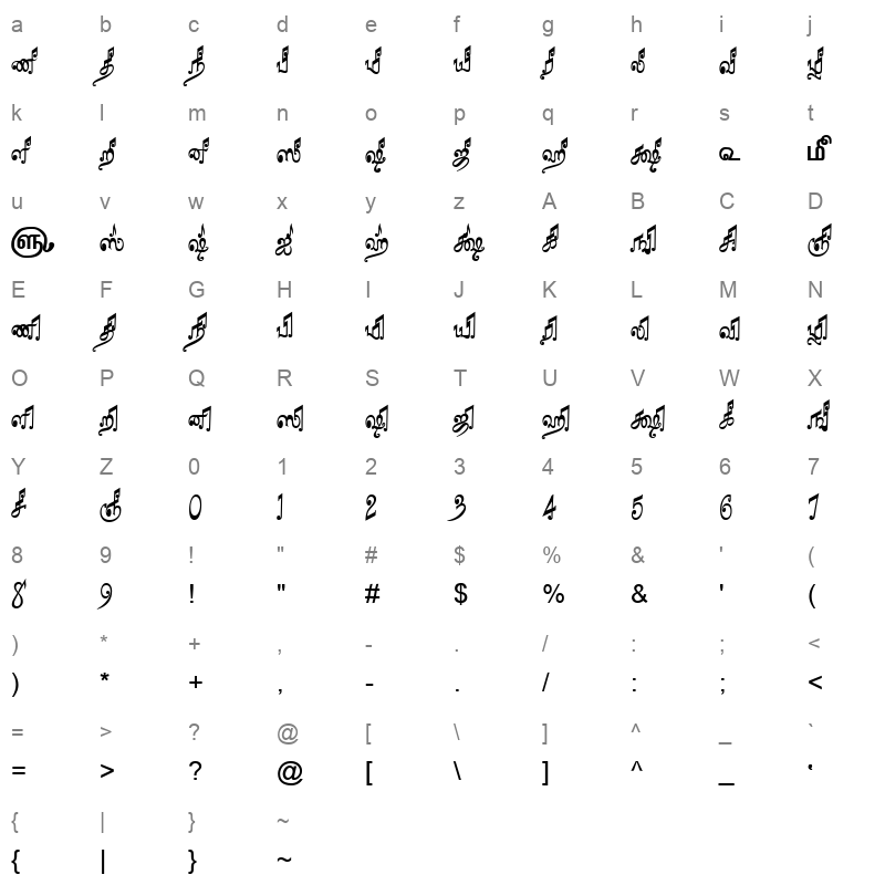 TAM-Tamil168 Normal Character Map