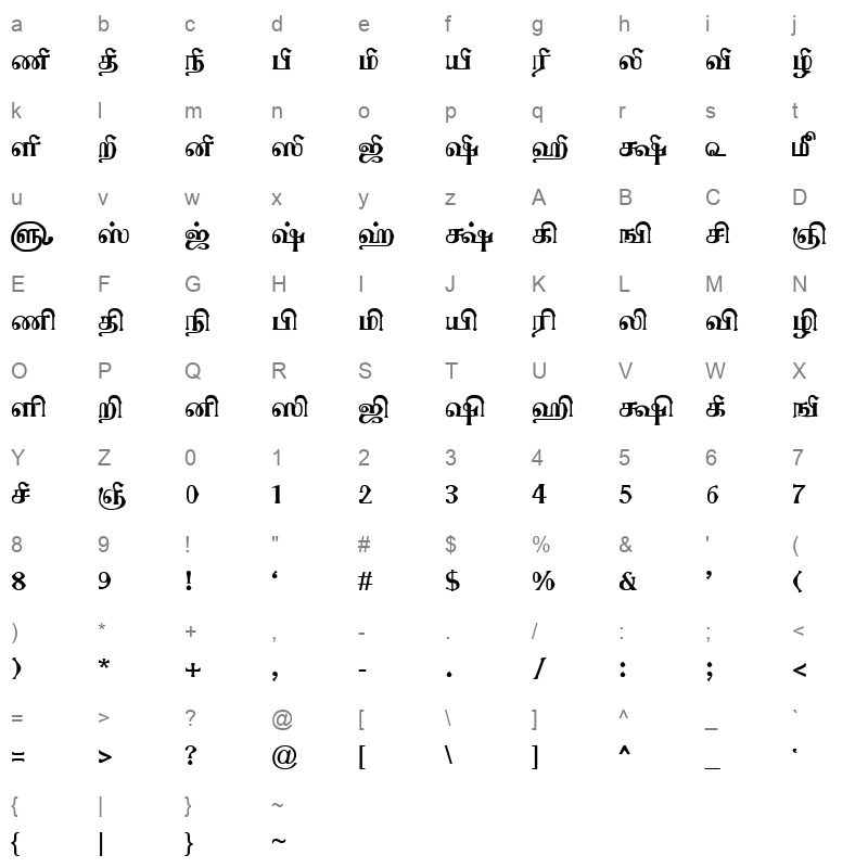 TAM-Tamil169 Normal Character Map