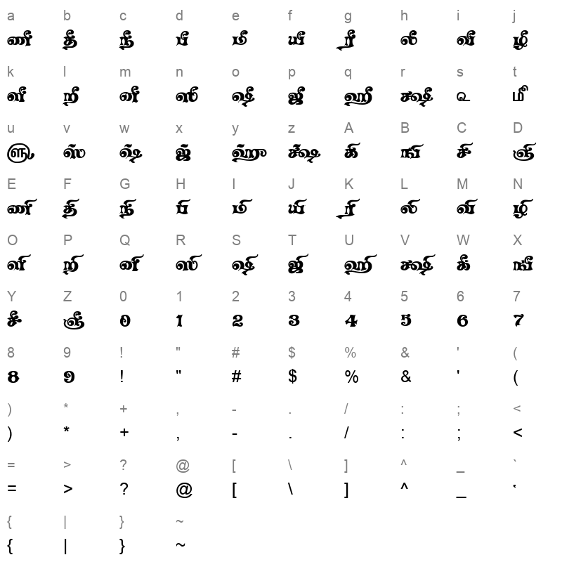 TAM-Tamil170 Normal Character Map