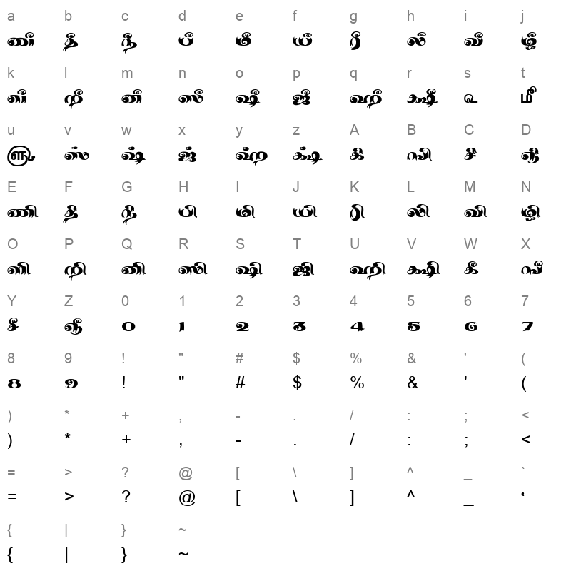 TAM-Tamil171 Normal Character Map