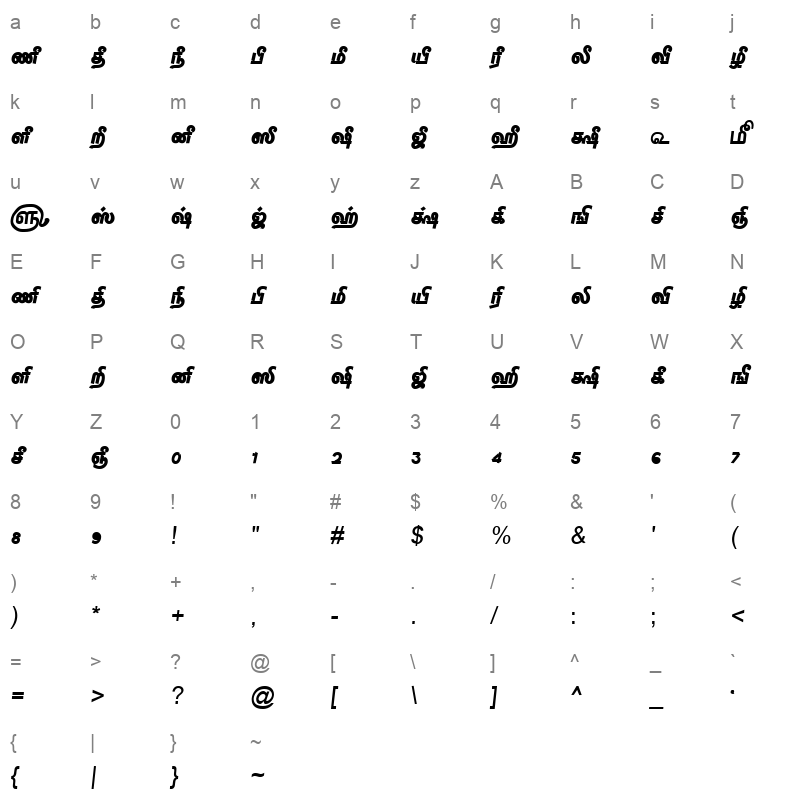 TAM-Tamil172 Normal Character Map