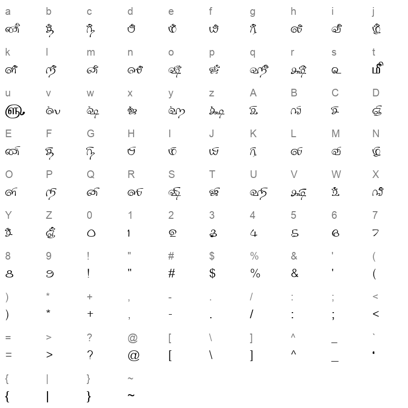 TAM-Tamil173 Normal Character Map