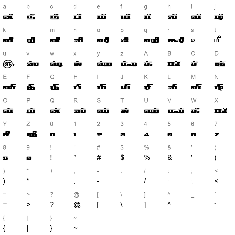 TAM-Tamil174 Normal Character Map