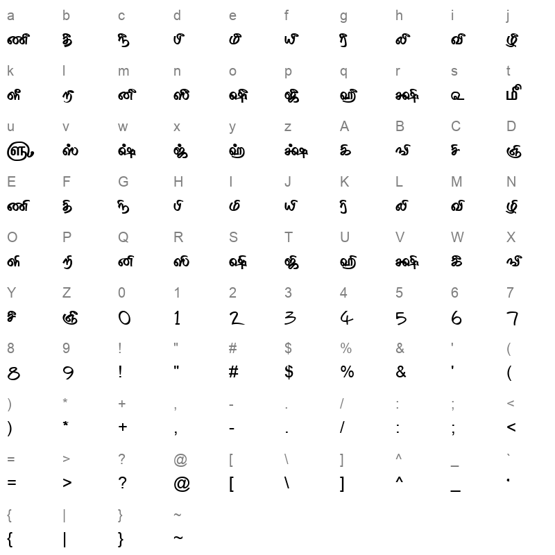 TAM-Tamil176 Normal Character Map