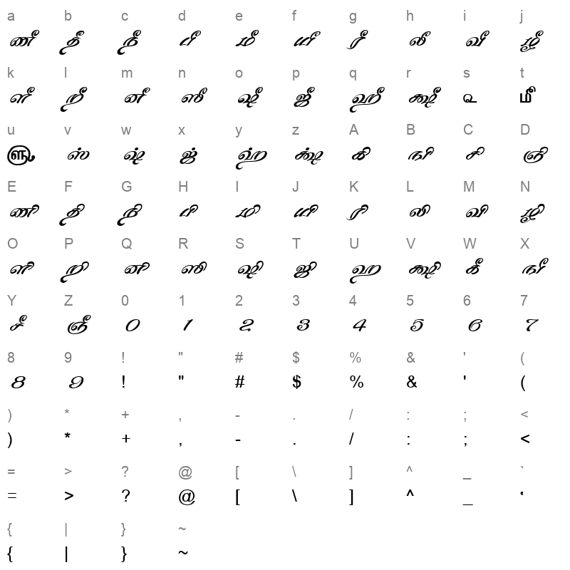 TAM-Tamil177 Normal Character Map