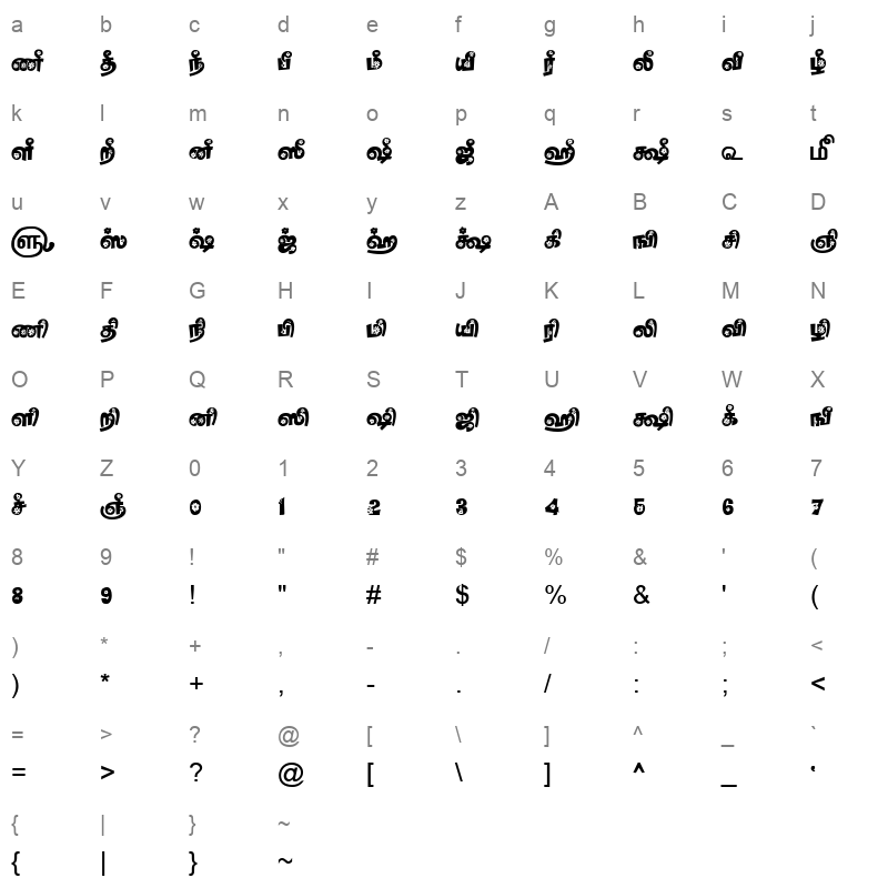 TAM-Tamil179 Normal Character Map