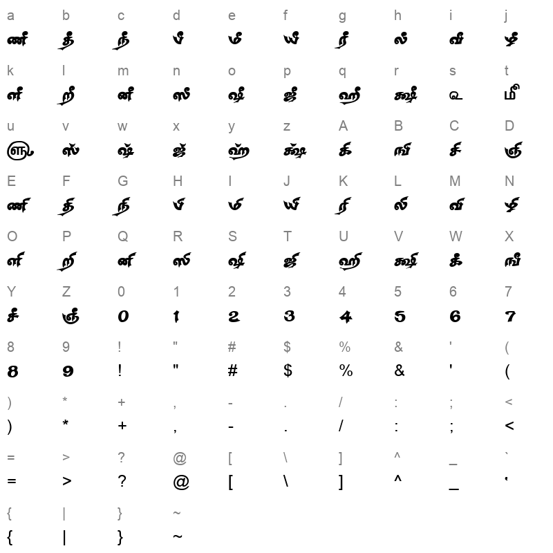 TAM-Tamil181 Normal Character Map