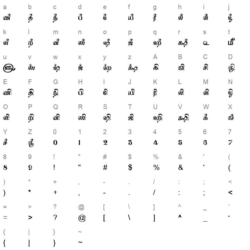 TAM-Tamil183 Normal Character Map