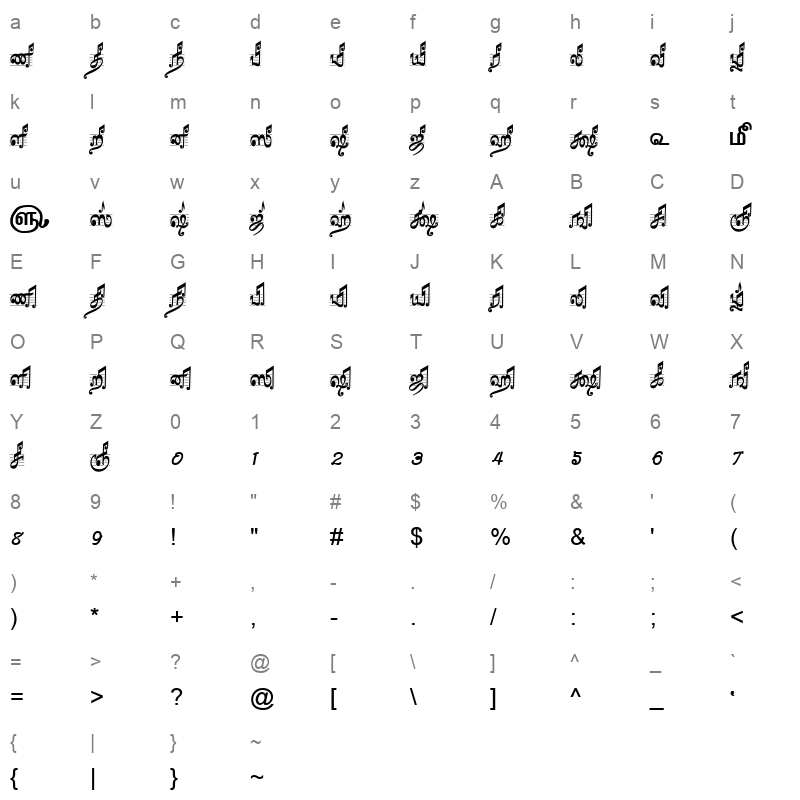 TAM-Tamil184 Normal Character Map