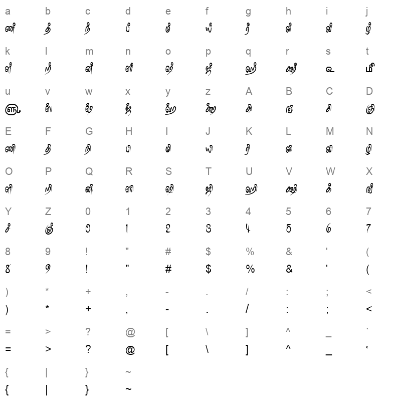 TAM-Tamil186 Normal Character Map