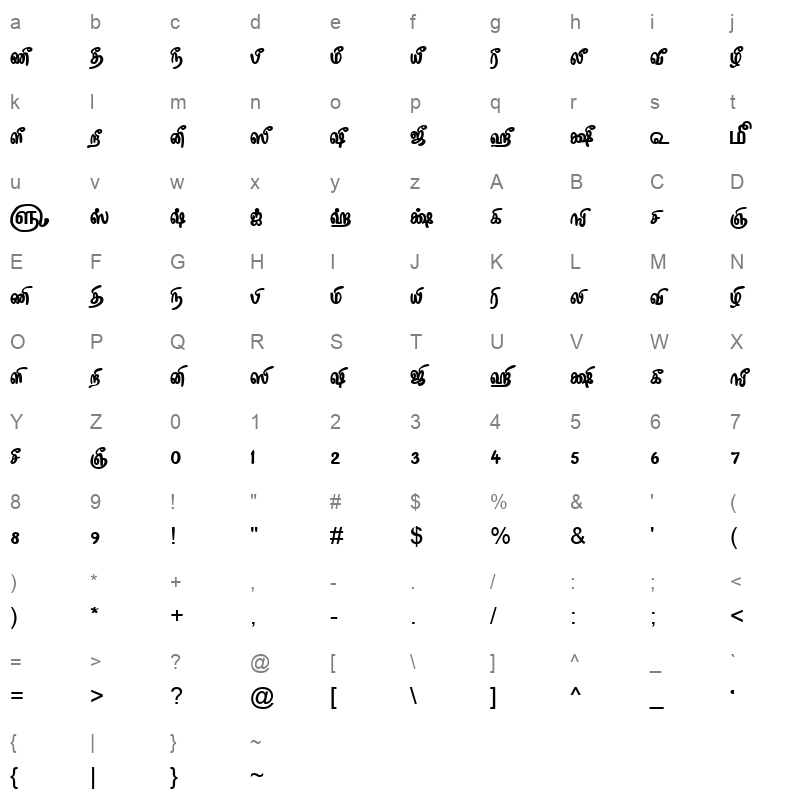TAM-Tamil188 Normal Character Map