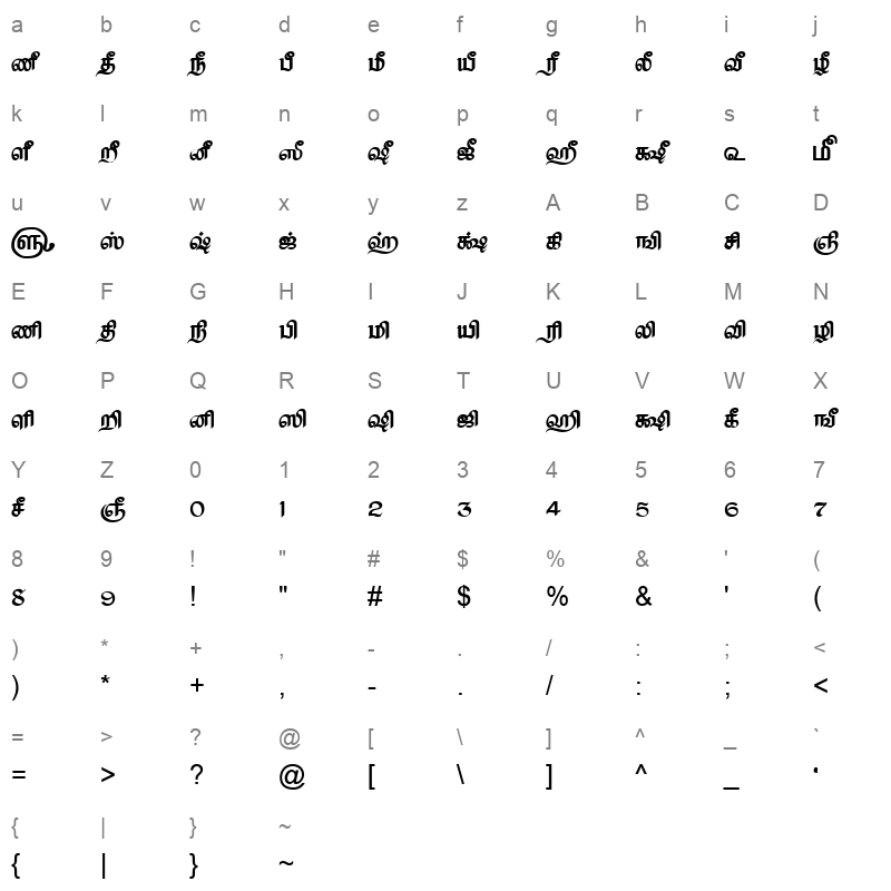 TAM-Tamil189 Normal Character Map