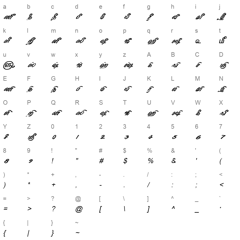 TAM-Tamil191 Normal Character Map