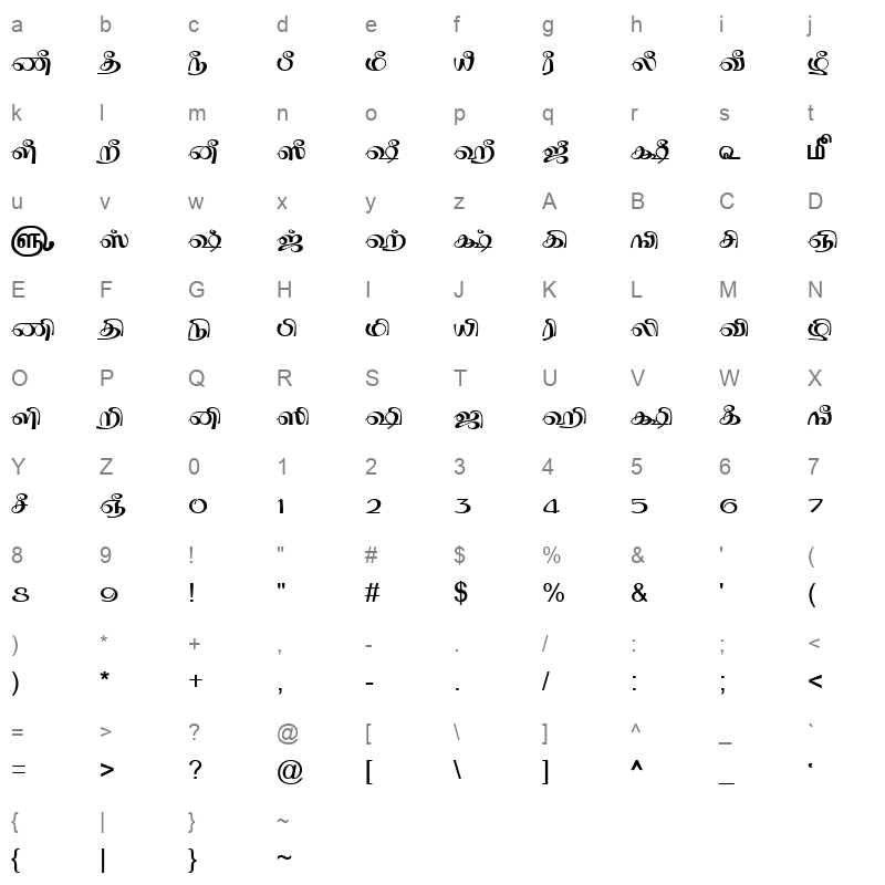 TAM-Tamil193 Normal Character Map