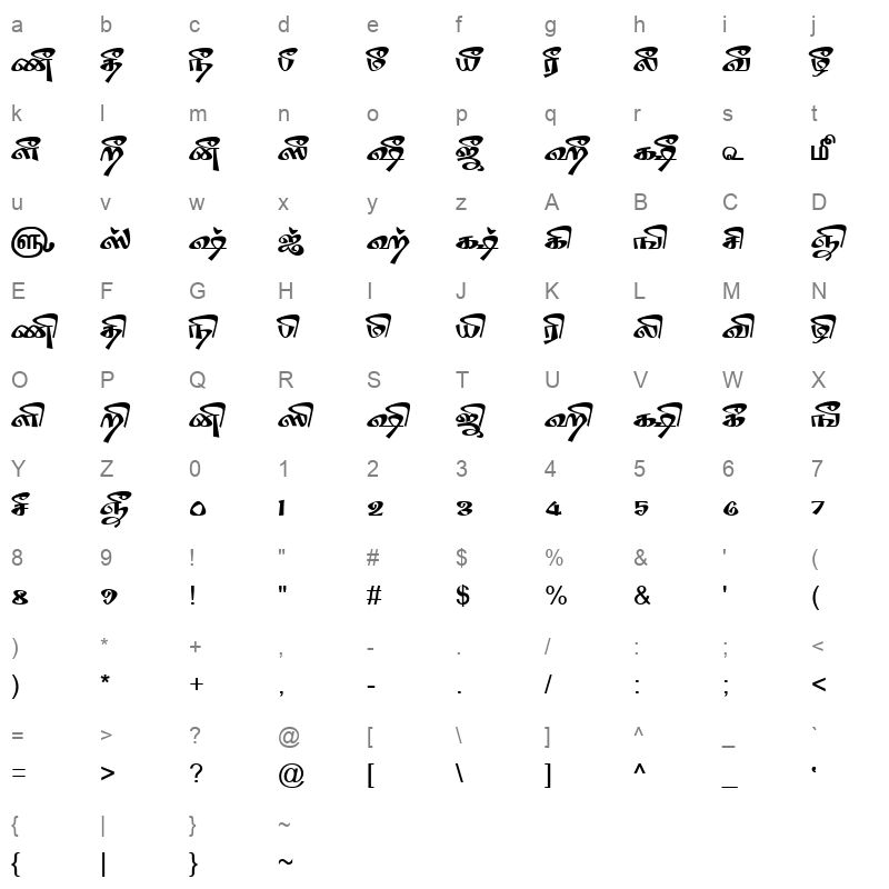 TAM-Tamil194 Normal Character Map