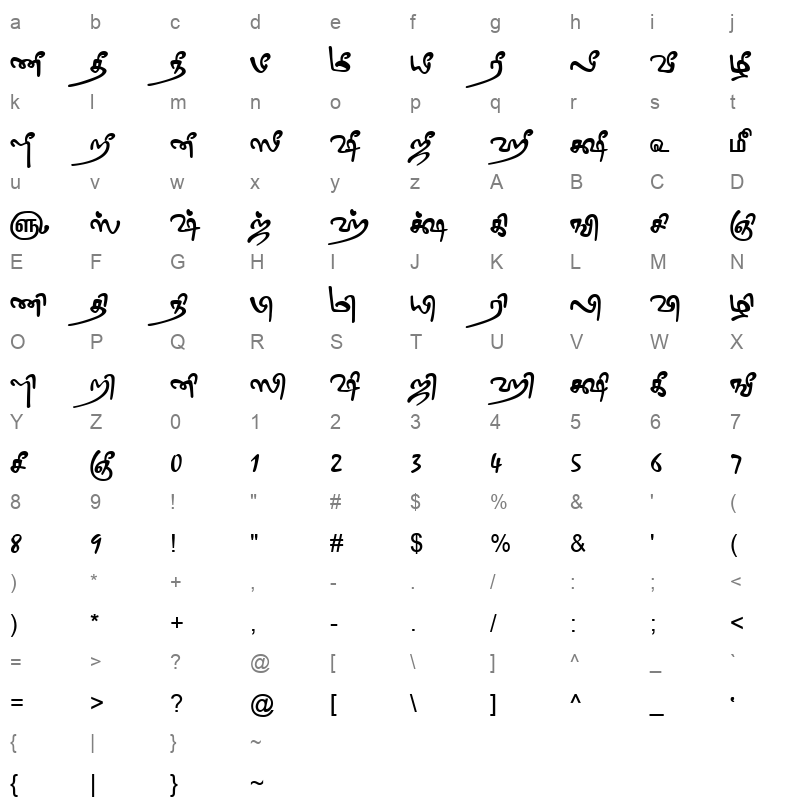 TAM-Tamil195 Normal Character Map