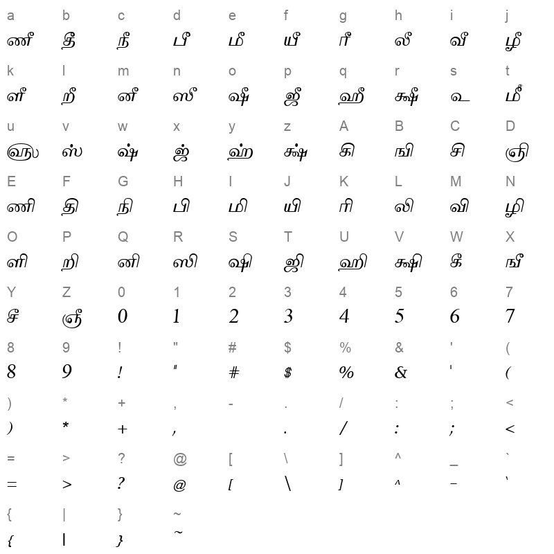 Tam-Tamil200 Normal Character Map