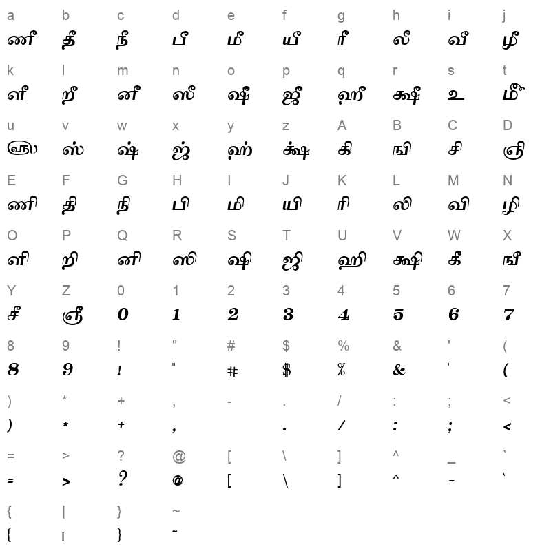 Tam-Tamil202 Normal Character Map