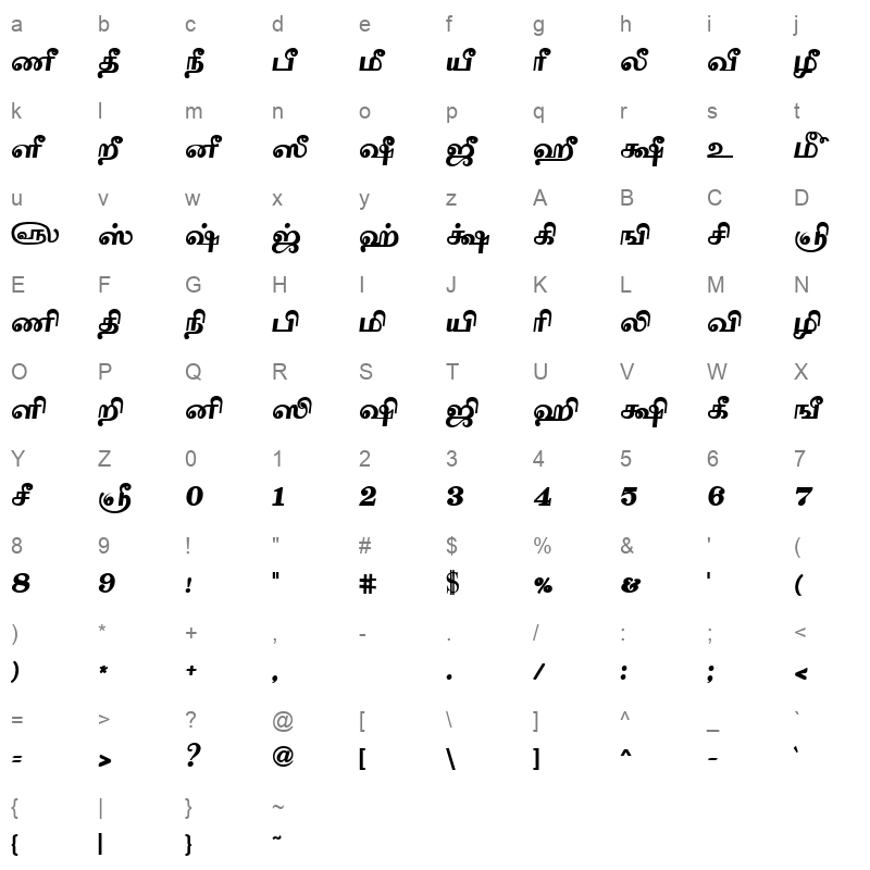 Tam-Tamil203 Bold Character Map