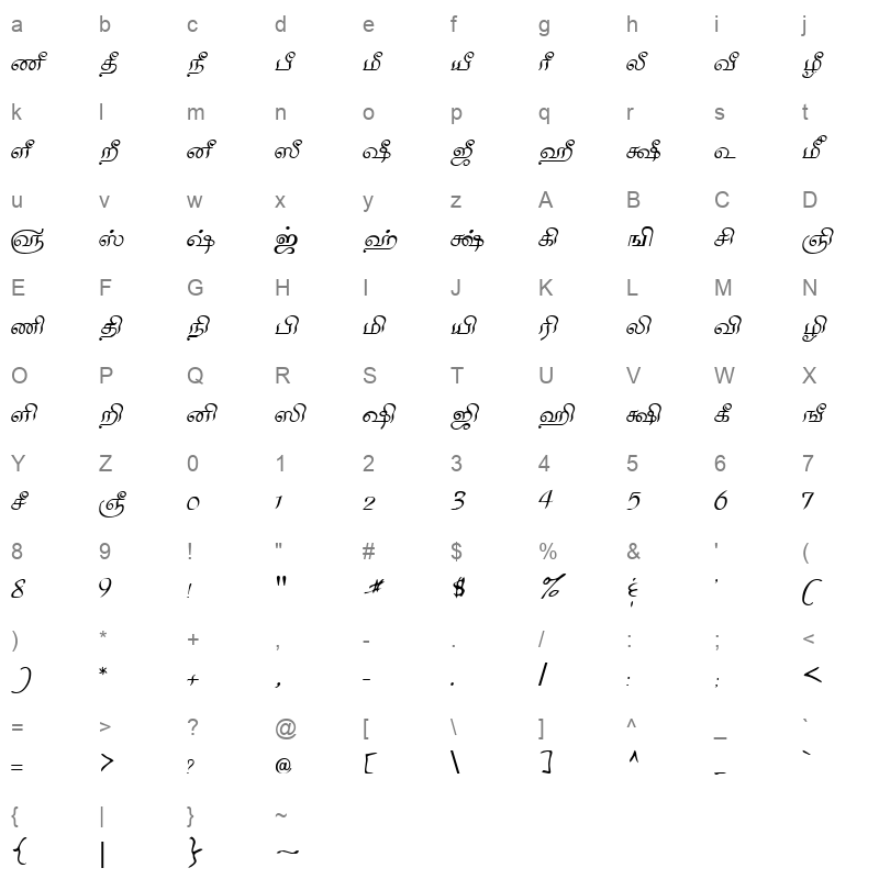 Tam_Shakti_32 Normal Character Map