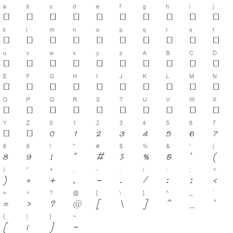 TAU Kambar Italic Character Map