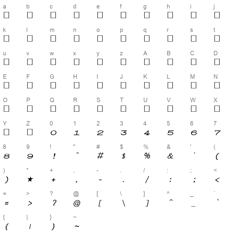 TAU Kaveri BoldItalic Character Map