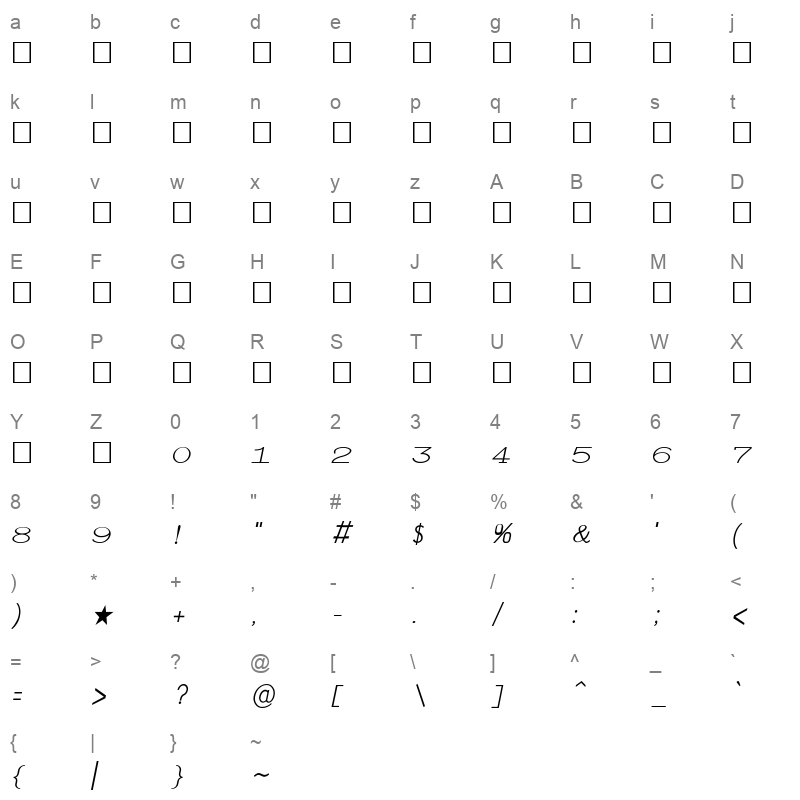 TAU Kaveri Italic Character Map