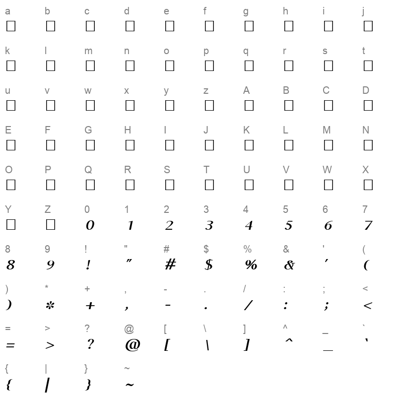 TAU Valluvar BoldItalic Character Map